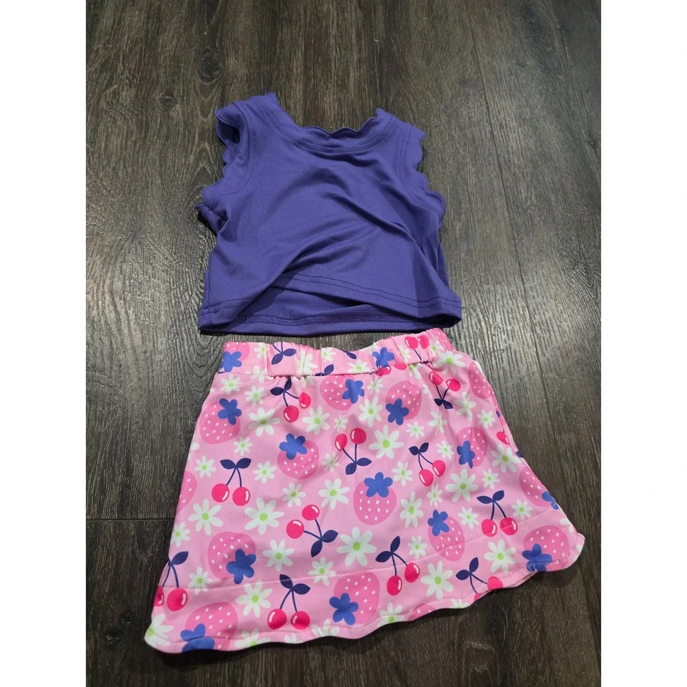 Pete + Lucy Kids Purple Sleeveless Top and Pink Fruit Print Skirt Set 12-18M